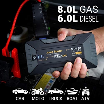 TACKLIFE KP120 1200A Peak Car Jump Starter for up to 8L Gas and 6L Diesel Engines, 12V Car Booster, Portable Power Pack with QC 3.0 and Type-C Port - 3