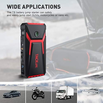 TACKLIFE T8 800A Peak 18000mAh Car Jump Starter with LCD Display (up to 7.0L Gas, 5.5L Diesel Engine), 12V Auto Battery Booster with Smart Jumper Cable, Quick Charging - 6