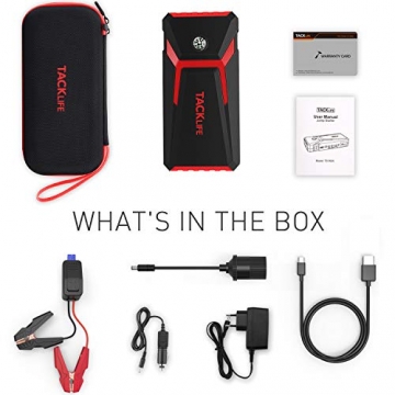 TACKLIFE T8 800A Peak 18000mAh Car Jump Starter with LCD Display (up to 7.0L Gas, 5.5L Diesel Engine), 12V Auto Battery Booster with Smart Jumper Cable, Quick Charging - 8