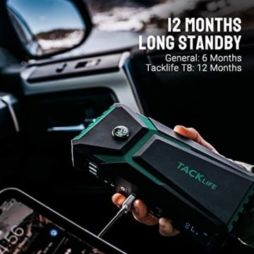 TACKLIFE T8-Newer Model 800A Peak 18000mAh Car Jump Starter with LCD Display (up to 7.0L Gas, 5.5L Diesel Engine), 12V Auto Battery Booster with Smart Jumper Cable, Quick Charger - 2