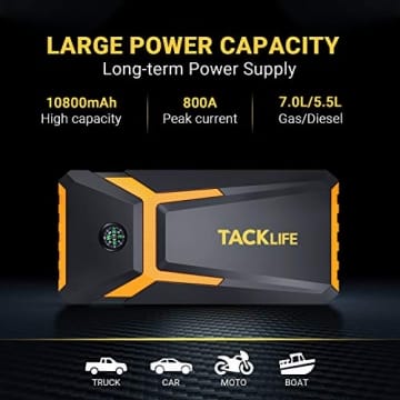 TACKLIFE T8-Newer Model 800A Peak 18000mAh Car Jump Starter with LCD Display (up to 7.0L Gas, 5.5L Diesel Engine), 12V Auto Battery Booster with Smart Jumper Cable, Quick Charger(Yellow) - 4