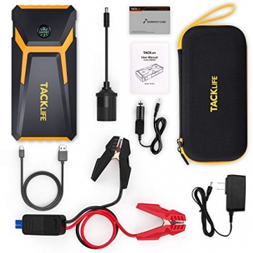 TACKLIFE T8-Newer Model 800A Peak 18000mAh Car Jump Starter with LCD Display (up to 7.0L Gas, 5.5L Diesel Engine), 12V Auto Battery Booster with Smart Jumper Cable, Quick Charger(Yellow) - 2