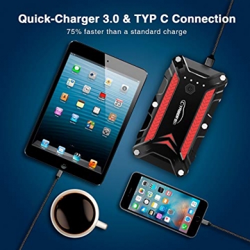 YABER Car Jump Starter,1200A Peak 15000mAh Battery Jump Starter (up to 7.5L Gas/6.0L Diesel Engine),IP68 Waterproof Portable Power Pack with QC3.0 Ports and LED Light,12V Auto Battery Booster - 8