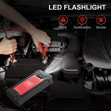 YABER Jump Starter 800A Peak 12000mAh 12V Portable Lithium Car Battery Jump Starter Pack(up to 5.0L Gas, 4.0L Diesel Engine) Super Safe Car Jump Starter with Smart Jumper Cables, USB Port, Flashligh - 2