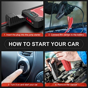 YABER Jump Starter 800A Peak 12000mAh 12V Portable Lithium Car Battery Jump Starter Pack(up to 5.0L Gas, 4.0L Diesel Engine) Super Safe Car Jump Starter with Smart Jumper Cables, USB Port, Flashligh - 7