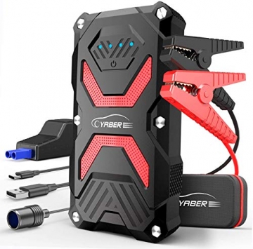 YABER Jump Starter, Car Battery Jump Starter Pack 1000A 13800mAh for 6.0L Gas/5.0L Diesel, IP68 Waterproof Portable 12V Auto Battery Jumper with USB QC3.0 Ports and Smart Jumper Cable - 1