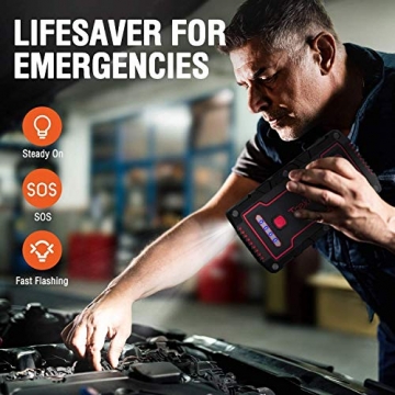 Car Battery Jump Starter, TrekPow TJ2500 2500A Peak 18000mAh Portable Jumper Box(Up to 9.0L Gas/8.0L Diesel Engine), 12V Battery Jumper with Supersafe Jumper Cables, IP68 Waterproof, QC3.0, Flashlight - 3