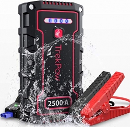 Car Battery Jump Starter, TrekPow TJ2500 2500A Peak 18000mAh Portable Jumper Box(Up to 9.0L Gas/8.0L Diesel Engine), 12V Battery Jumper with Supersafe Jumper Cables, IP68 Waterproof, QC3.0, Flashlight - 1