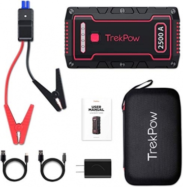 Car Battery Jump Starter, TrekPow TJ2500 2500A Peak 18000mAh Portable Jumper Box(Up to 9.0L Gas/8.0L Diesel Engine), 12V Battery Jumper with Supersafe Jumper Cables, IP68 Waterproof, QC3.0, Flashlight - 5