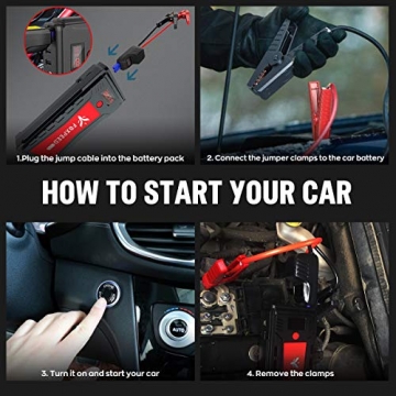 Foxpeed 2500A Car Battery Starter, 21000mAh Portable Auto Jump Starter( up to 8L Gas, 6.5L Diesel Engine), 12V Auto Battery Booster with USB Quick Charge, Power Pack with Built-in LED Flashlight - 3