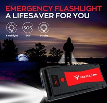 Foxpeed 2500A Car Battery Starter, 21000mAh Portable Auto Jump Starter( up to 8L Gas, 6.5L Diesel Engine), 12V Auto Battery Booster with USB Quick Charge, Power Pack with Built-in LED Flashlight - 5