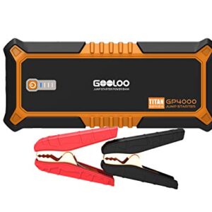 GOOLOO 4000A Peak SuperSafe Car Jump Starter (All Gas, up to 10.0L Diesel Engine) 12V Auto Battery Jumper Booster with USB Quick Charge and Type C Port, Portable Power Pack for Trucks, SUVs, Orange - 1