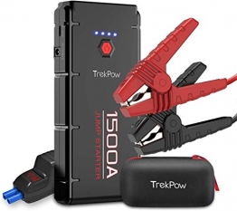 TrekPow Battery Jumper, G22 1500A Jump Box Pack (up to 8.0L Gas/6.5L Diesel Engine), Safe Jumper Cable with Voltmeter, 12V Battery Jump Starter with Fast Charging, Flashlight - 1