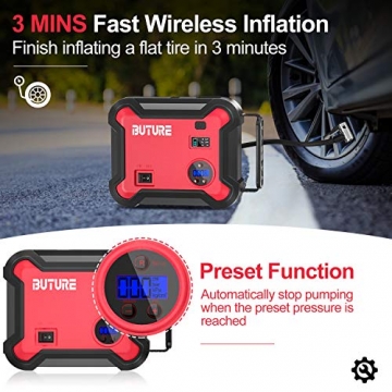 Car Jump Starter with Air Compressor, BUTURE 2500A Peak 23800mAh 12V Auto Battery Booster(up to All Gas and 8.0L Diesel), 150 PSI Tire Inflator, QC3.0 Power Bank with 120W DC Out and Emergency Light - 2