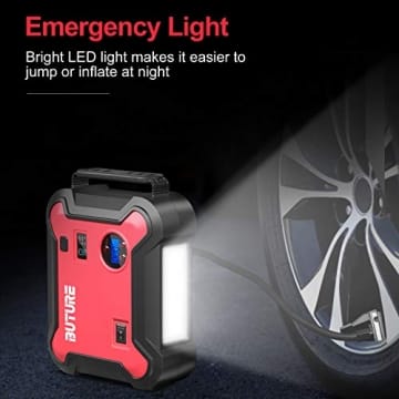 Car Jump Starter with Air Compressor, BUTURE 2500A Peak 23800mAh 12V Auto Battery Booster(up to All Gas and 8.0L Diesel), 150 PSI Tire Inflator, QC3.0 Power Bank with 120W DC Out and Emergency Light - 3