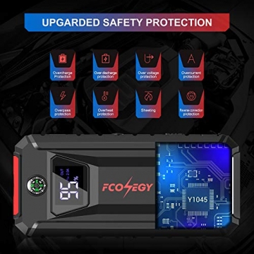 FCONEGY Car Jump Starter, 2000A Peak 12V Auto Battery Booster 20000mAh Portable Power Pack with Dual USB Quick Charge 3.0,DC Output,LCD Screen,Compass,Led Light (up to 8.0L Gas, 7.0L Diesel Engine) - 3
