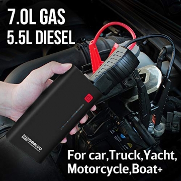 GOOLOO 1200A Peak 18000mAh SuperSafe Car Jump Starter with USB Quick Charge (Up to 7.0L Gas or 5.5L Diesel Engine), 12V Portable Power Pack Auto Battery Booster Phone Charger Built-in LED Light,Black - 4