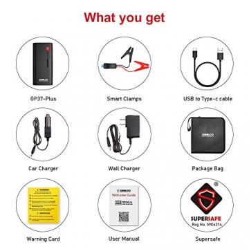 GOOLOO 1200A Peak 18000mAh SuperSafe Car Jump Starter with USB Quick Charge (Up to 7.0L Gas or 5.5L Diesel Engine), 12V Portable Power Pack Auto Battery Booster Phone Charger Built-in LED Light,Black - 6