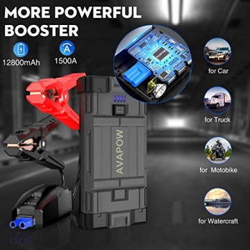 AVAPOW Car Battery Jump Starter Portable,1500A Peak 12800mAh,Jump Starter Battery Pack,Jumper Box(Up to 6L Gas 5.5L Diesel Engine)Auto Battery Booster with Smart Safety Cable,USB Fast Charging,Type-c… - 5