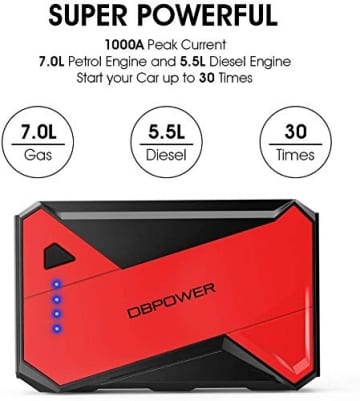 DBPOWER 1000A 12800mAh Portable Emergency Car Jump Starter- up to 7.0L Gasoline, 5.5L Diesel Engine，12V Auto Battery Booster Portable Power Pack - 3