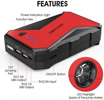 DBPOWER 1000A 12800mAh Portable Emergency Car Jump Starter- up to 7.0L Gasoline, 5.5L Diesel Engine，12V Auto Battery Booster Portable Power Pack - 6