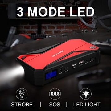 DBPOWER DJS50 Jump Starter Battery Pack for Automobiles, 800Amp 18000mAh 5/12/16/19V Portable Auto Car Battery Charger, 20 Starts, with Jumper Cables, Up to 7.2 Liter Gasoline and 5.5 Liter Diesel - 5
