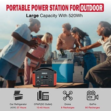 GOOLOO Portable Power Station Generator, 500W 520Wh Outdoors Solar Supply Backup Battery with AC Outlet PD 60W for Camping Road Trip - 7