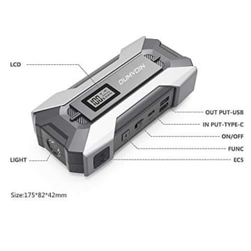 Jump Starter,Auto Car Battery Jump Starter with LCD Display (up to 7.0L Gas,5.5L Diesel Engine), Battery Booster with 2 USB Smart Charger,12V Portable Battery Starter 1000A Peak 15000mAh - 7