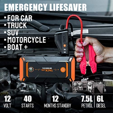 TACKLIFE T8 Pro 1200A Peak 18000mAh Water-Resistant Car Jump Starter (up to 7.5L Gas, 6L Diesel Engine) with LCD Screen, USB Quick Charge, 12V Auto Battery Booster, Portable Power Pack - 5