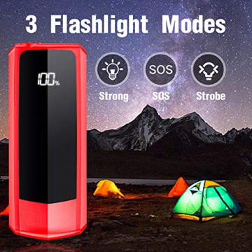 Audew Upgraded Car Jump Starters, Jump Box 2000A Peak 20000mAh Battery Charger Automotive(up to All Gas and 8.5L Diesel), 12V Battery Booster with 3 Modes LED Flashlight and Dual QC USB Ports - 3