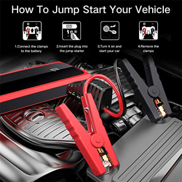 Audew Upgraded Car Jump Starters, Jump Box 2000A Peak 20000mAh Battery Charger Automotive(up to All Gas and 8.5L Diesel), 12V Battery Booster with 3 Modes LED Flashlight and Dual QC USB Ports - 4