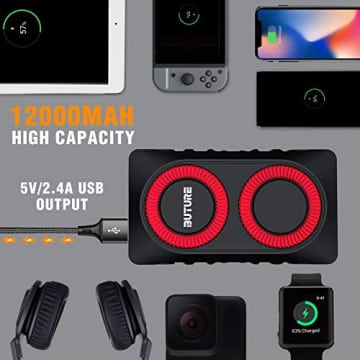BUTURE Portable Car Jump Starter, 800A 12000mAh Lithium Car Starter for up to 6.0L Gas/5.0L Diesel Engine, Quick-Charge Car Battery Jump Starter with Extended Smart Jumper Cables, Flashlight - 3