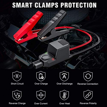 BUTURE Portable Car Jump Starter, 800A 12000mAh Lithium Car Starter for up to 6.0L Gas/5.0L Diesel Engine, Quick-Charge Car Battery Jump Starter with Extended Smart Jumper Cables, Flashlight - 7