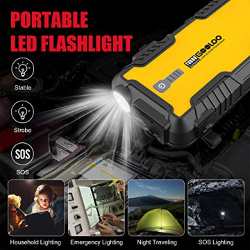 GOOLOO 1500A Peak Car Jump Starter GT1500(Up to 8.0L Gas, 6.0L Diesel Engine) with USB Quick Charge, Type-C Port, Water-Resistant Function,12V Portable Car Starter and Car Battery Booster,Yellow - 7