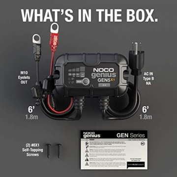 NOCO Genius GEN5X1, 1-Bank, 5-Amp (5-Amp Per Bank) Fully-Automatic Smart Marine Charger, 12V Onboard Battery Charger, Battery Maintainer and Battery Desulfator with Temperature Compensation - 6