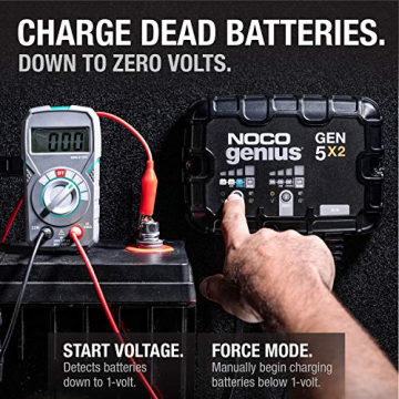 NOCO Genius GEN5X2, 2-Bank, 10-Amp (5-Amp Per Bank) Fully-Automatic Smart Marine Charger, 12V Onboard Battery Charger, Battery Maintainer and Battery Desulfator with Temperature Compensation - 3