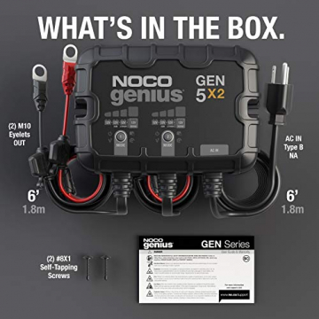 NOCO Genius GEN5X2, 2-Bank, 10-Amp (5-Amp Per Bank) Fully-Automatic Smart Marine Charger, 12V Onboard Battery Charger, Battery Maintainer and Battery Desulfator with Temperature Compensation - 5