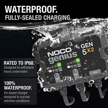 NOCO Genius GEN5X2, 2-Bank, 10-Amp (5-Amp Per Bank) Fully-Automatic Smart Marine Charger, 12V Onboard Battery Charger, Battery Maintainer and Battery Desulfator with Temperature Compensation - 6