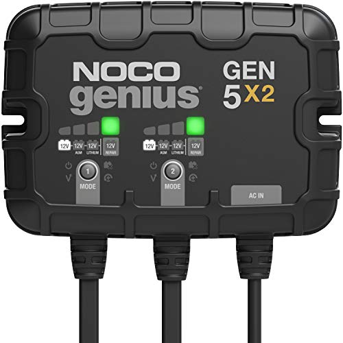 NOCO Genius GEN5X2, 2-Bank, 10-Amp (5-Amp Per Bank) Fully-Automatic Smart Marine Charger, 12V Onboard Battery Charger, Battery Maintainer and Battery Desulfator with Temperature Compensation - 1