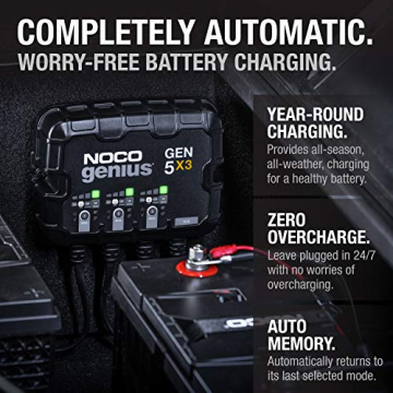 NOCO Genius GEN5X3, 3-Bank, 15-Amp (5-Amp Per Bank) Fully-Automatic Smart Marine Charger, 12V Onboard Battery Charger, Battery Maintainer and Battery Desulfator with Temperature Compensation - 5