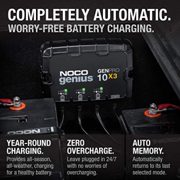 NOCO Genius GENPRO10X3, 3-Bank, 30-Amp (10-Amp Per Bank) Fully-Automatic Smart Marine Charger, 12V Onboard Battery Charger, Battery Maintainer and Battery Desulfator with Temperature Compensation - 6