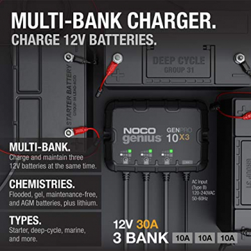 NOCO Genius GENPRO10X3, 3-Bank, 30-Amp (10-Amp Per Bank) Fully-Automatic Smart Marine Charger, 12V Onboard Battery Charger, Battery Maintainer and Battery Desulfator with Temperature Compensation - 7