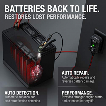 NOCO GENIUS1, 1-Amp Fully-Automatic Smart Charger, 6V and 12V Battery Charger, Battery Maintainer, Trickle Charger, and Battery Desulfator with Temperature Compensation - 5