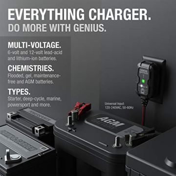 NOCO GENIUS1, 1-Amp Fully-Automatic Smart Charger, 6V and 12V Battery Charger, Battery Maintainer, Trickle Charger, and Battery Desulfator with Temperature Compensation - 7