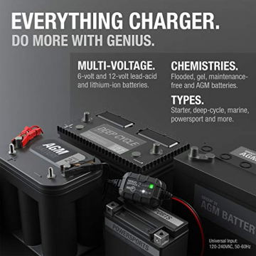 NOCO GENIUS2, 2-Amp Fully-Automatic Smart Charger, 6V and 12V Battery Charger, Battery Maintainer, Trickle Charger, and Battery Desulfator with Temperature Compensation - 2