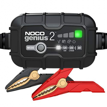 NOCO GENIUS2, 2-Amp Fully-Automatic Smart Charger, 6V and 12V Battery Charger, Battery Maintainer, Trickle Charger, and Battery Desulfator with Temperature Compensation - 1