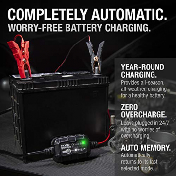 NOCO GENIUS2, 2-Amp Fully-Automatic Smart Charger, 6V and 12V Battery Charger, Battery Maintainer, Trickle Charger, and Battery Desulfator with Temperature Compensation - 7