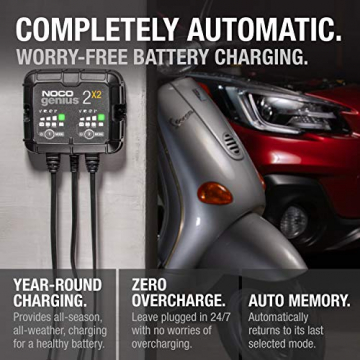 NOCO GENIUS2X2, 2-Bank, 4-Amp (2-Amp Per Bank) Fully-Automatic Smart Charger, 6V and 12V Battery Charger, Battery Maintainer, Trickle Charger, and Battery Desulfator with Temperature Compensation - 3