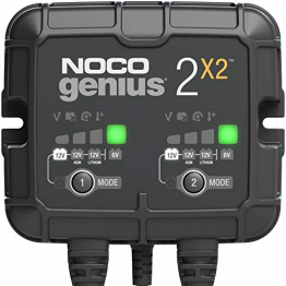 NOCO GENIUS2X2, 2-Bank, 4-Amp (2-Amp Per Bank) Fully-Automatic Smart Charger, 6V and 12V Battery Charger, Battery Maintainer, Trickle Charger, and Battery Desulfator with Temperature Compensation - 1