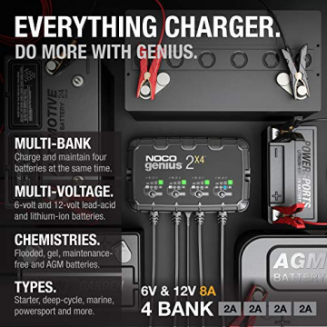 NOCO GENIUS2X4, 4-Bank, 8-Amp (2-Amp Per Bank) Fully-Automatic Smart Charger, 6V And 12V Battery Charger, Battery Maintainer, Trickle Charger, And Battery Desulfator With Temperature Compensation - 2